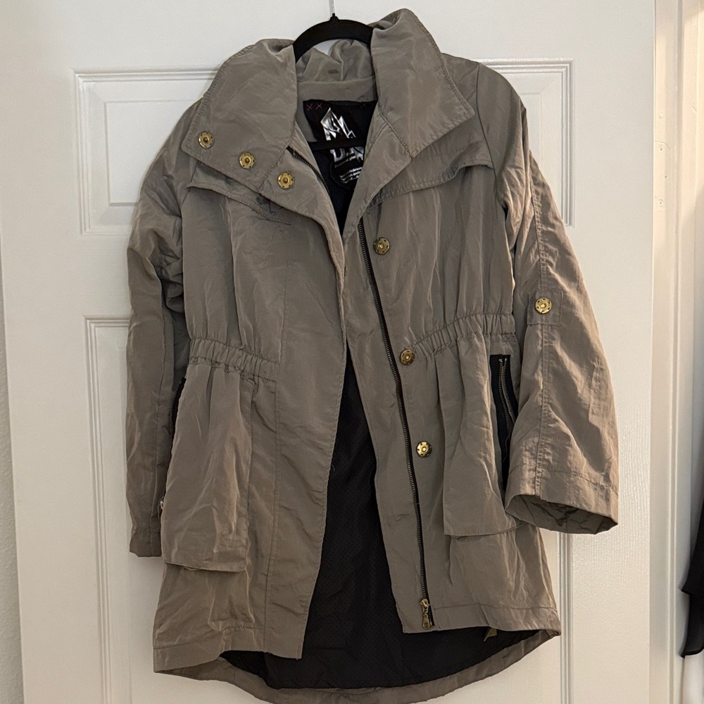 Women's Taupe Rain Jacket with Gold Accents